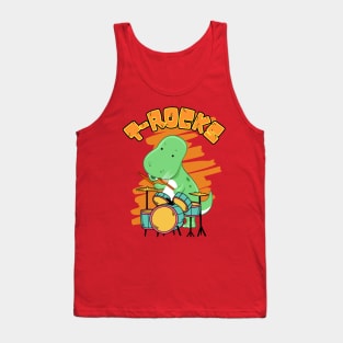 T-Rocks - T-Rex Dinosaur Drummer Cute Cartoon Tank Top